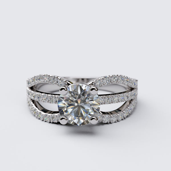 1.4ct Round Diamond Split Shank 3-Row Gold Engagement Ring - 24GG01